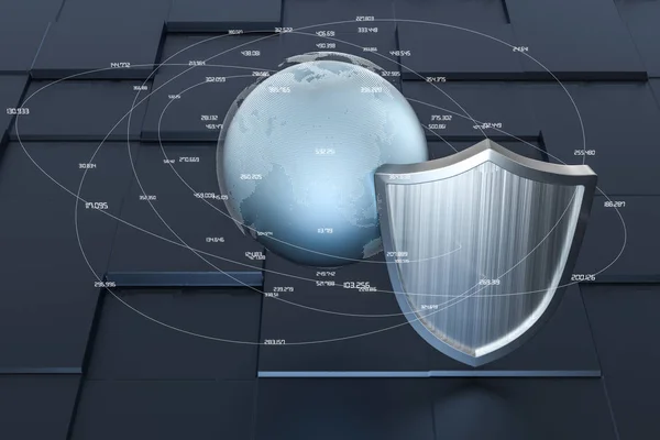 3d rendering, a defense shield with technological background