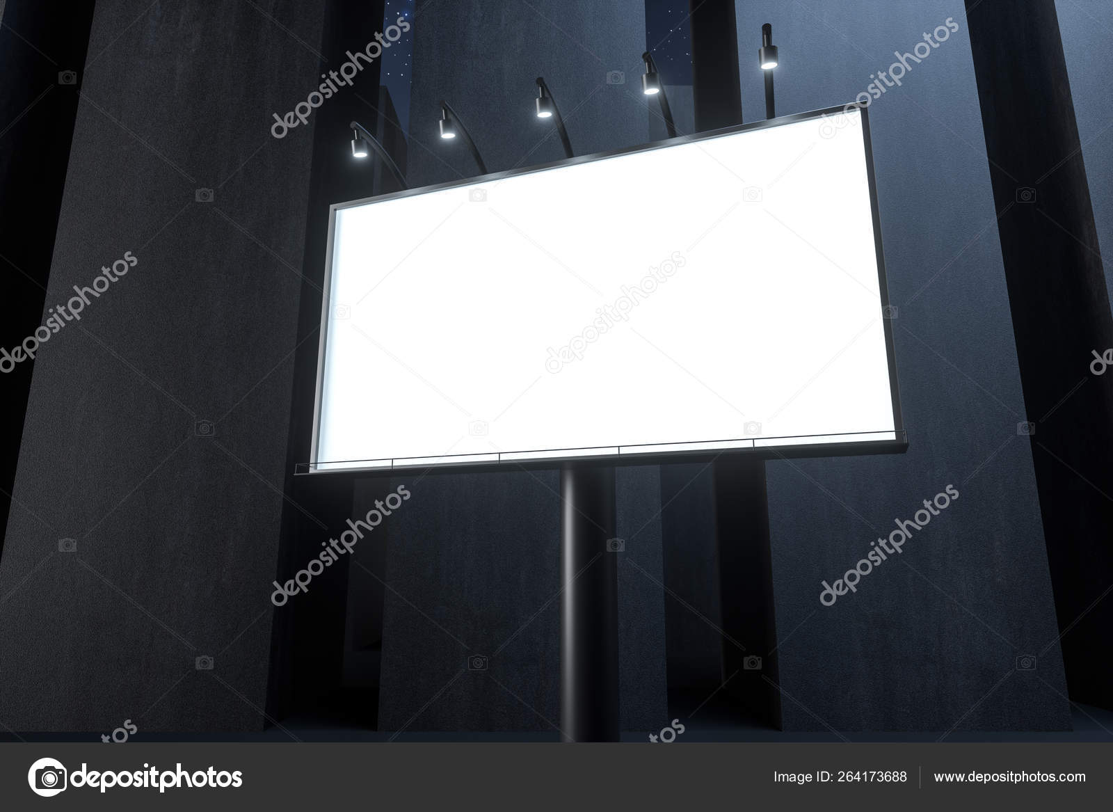 3d rendering blank advertising board In the night scene Stock Photo