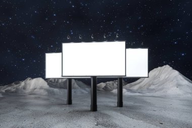 3d render, boş reklam panosu Gece sahnesinde