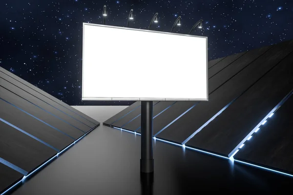 3D 渲染，空白广告牌在夜间场景中 — 图库照片