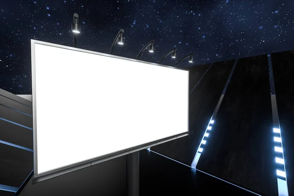 Renderowanie 3D, pusta tablica reklamowa w scenie nocnej — Zdjęcie stockowe