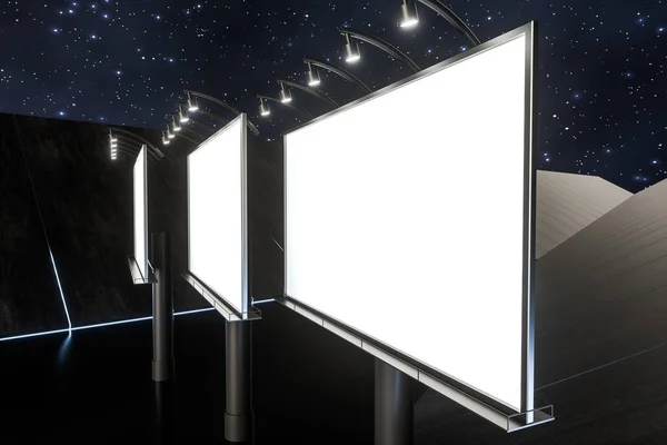 3d renderização, placa de publicidade em branco na cena da noite — Fotografia de Stock