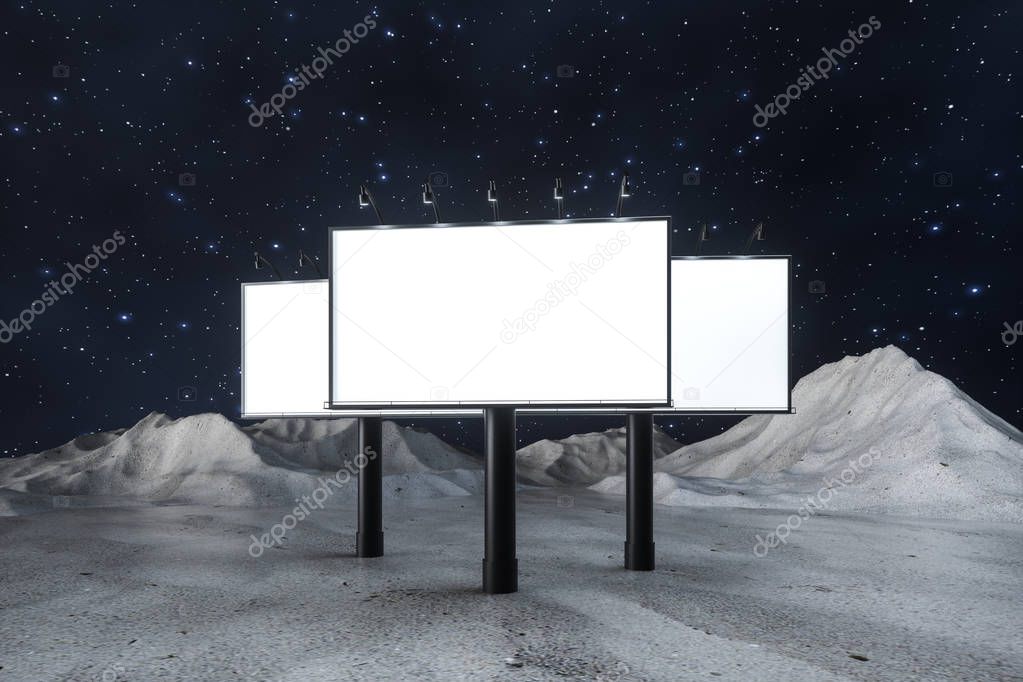 3d rendering, blank advertising board In the night scene