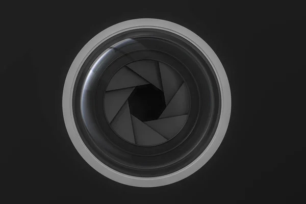 어두운 스튜디오 배경의 3D 렌더링, 카메라 렌즈 — 스톡 사진