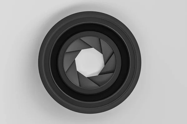 어두운 스튜디오 배경의 3D 렌더링, 카메라 렌즈 — 스톡 사진