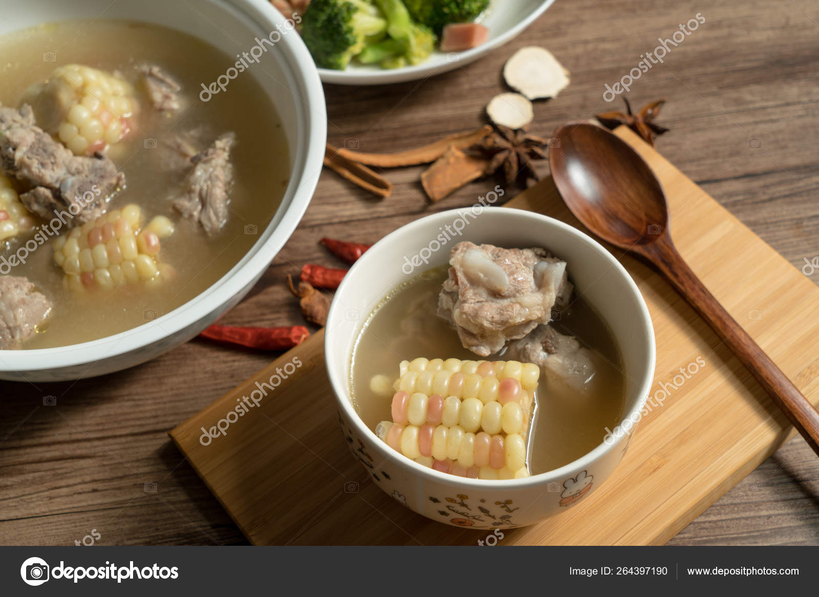 Corn And Pork Bone Soup Delicious Chinese Food Stock Photo