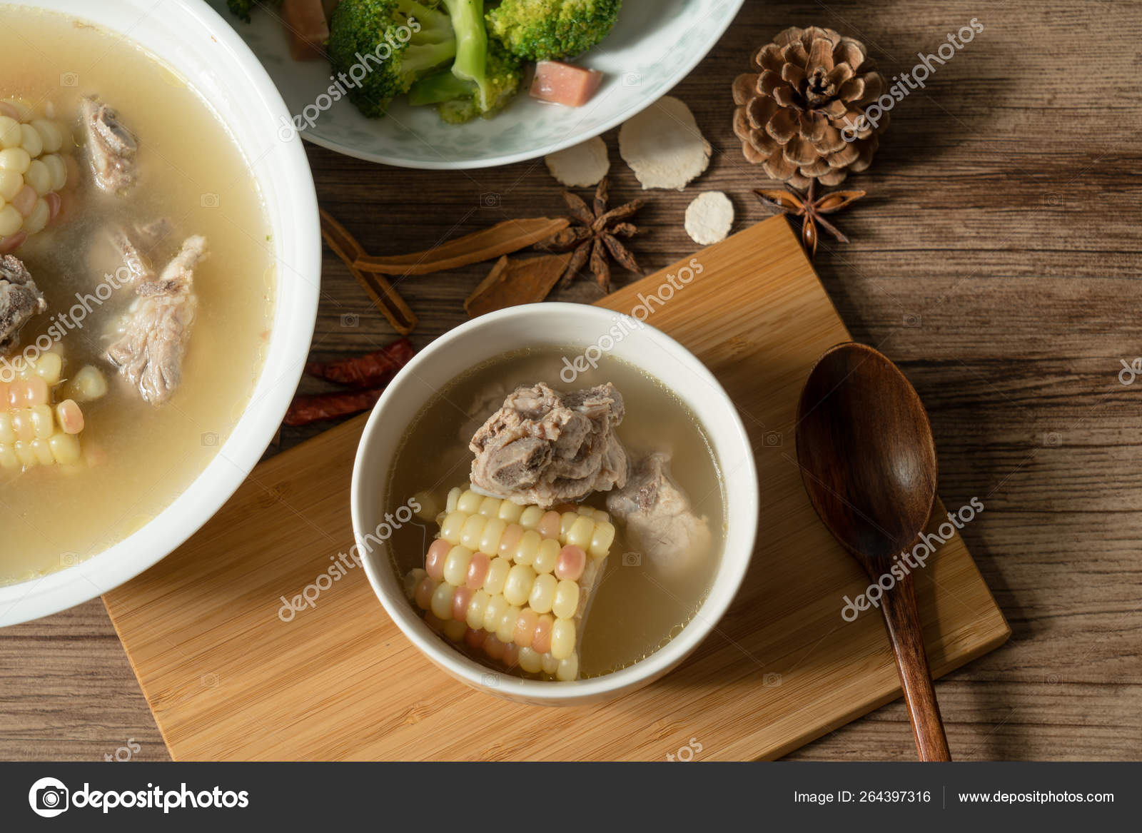 Corn And Pork Bone Soup Delicious Chinese Food Stock Photo