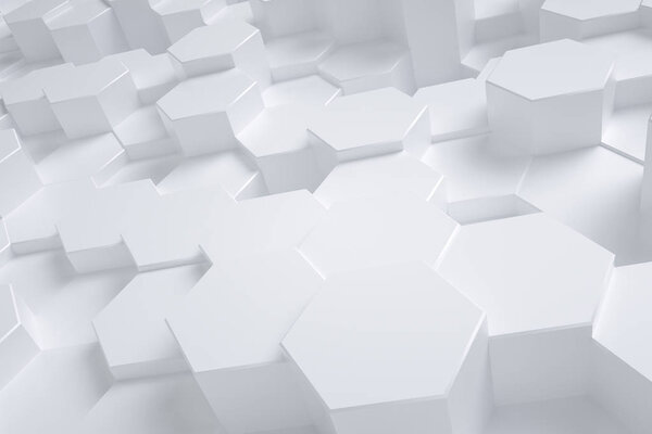 3d rendering, white triangle cubes. Computer digital drawing, white background.