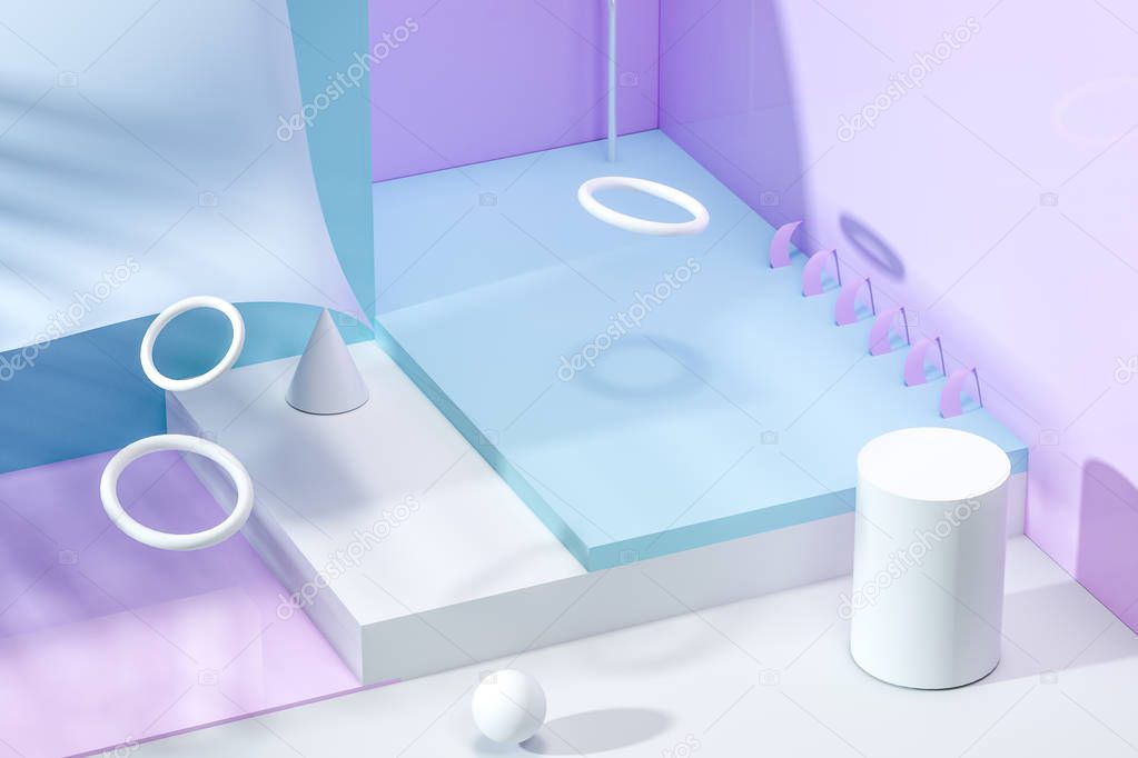 3d rendering, relaxing tint color room with creative shapes.