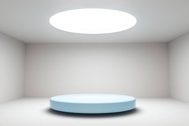 3d render, boş odada yuvarlak platform.