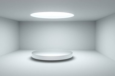 3d render, boş odada yuvarlak platform.