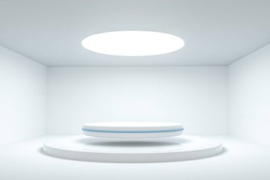 3d render, boş odada yuvarlak platform.