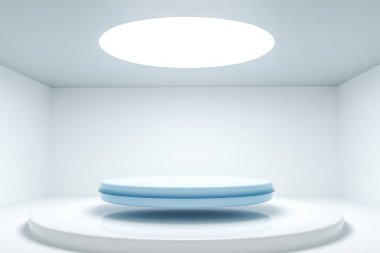 3d render, boş odada yuvarlak platform.
