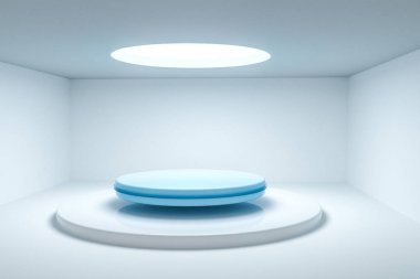 3d render, boş odada yuvarlak platform.