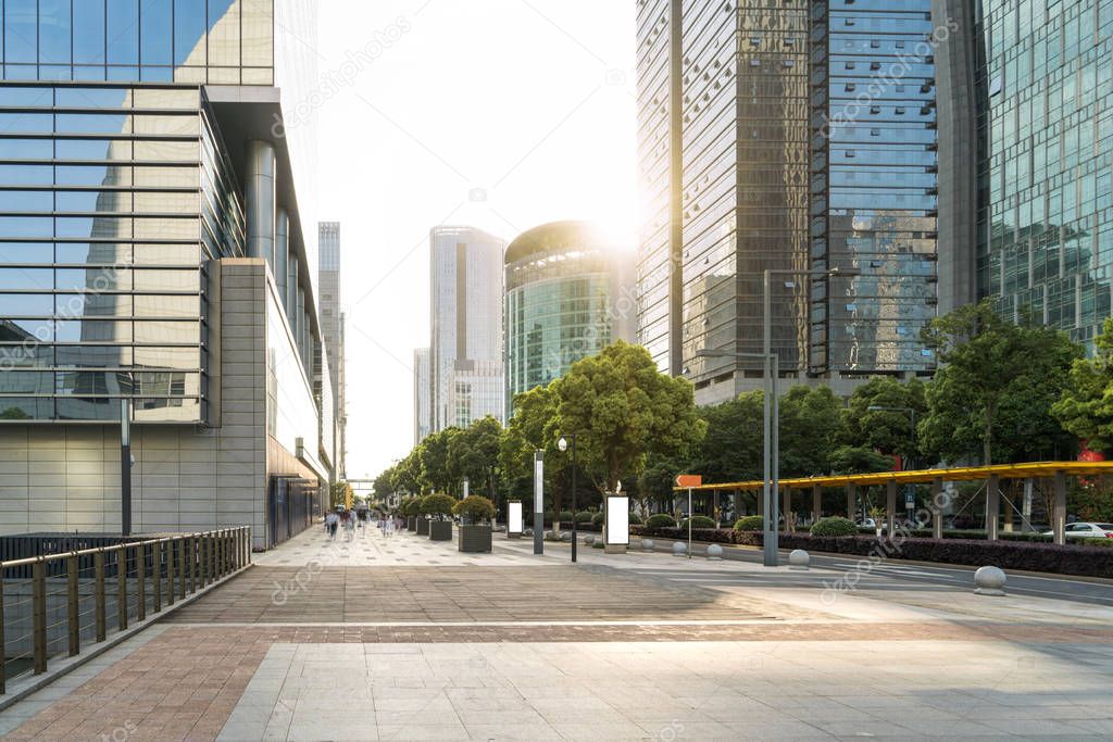 The landscape in the center of city, modern commercial background.