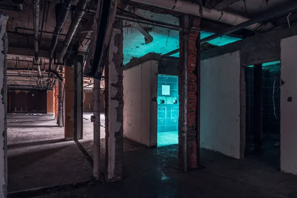 The abandoned industrial building. Fantasy interior scene.