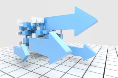 3d render, ok 3d modeli, geliştirme ve yön kavramı