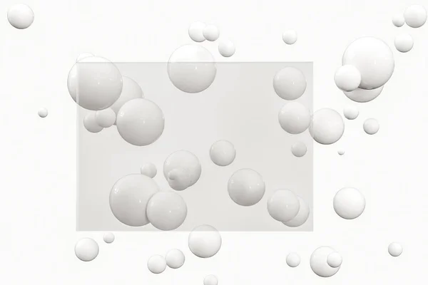 Representación 3d, bolas blancas con marco en el medio . —  Fotos de Stock