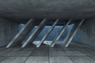 3d render, yaratıcı inşaat ile beton oda.