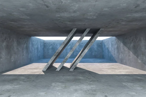 3D рендеринг, бетонная комната с креативной конструкцией . — стоковое фото