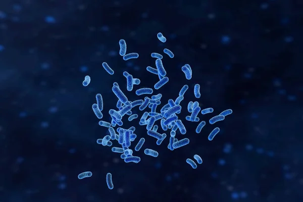 传染性病毒与蓝色背景的表面细节，3D渲染. — 图库照片