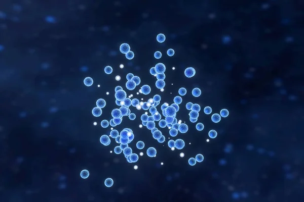 青い背景、3Dレンダリングの表面の詳細を持つ感染性ウイルス. — ストック写真