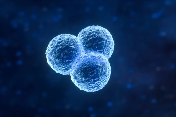 Infektiöses Virus mit Oberflächendetails auf blauem Hintergrund, 3D-Rendering. — Stockfoto