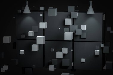 3d render, zarif üst ışık ile sergi duvarı.