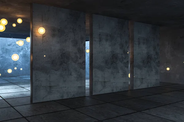 3D-rendering, det övergivna tomma rummet på natten. — Stockfoto