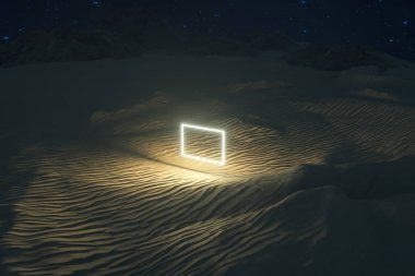 3d render, geniş çöl, çizgili şekiller ile.