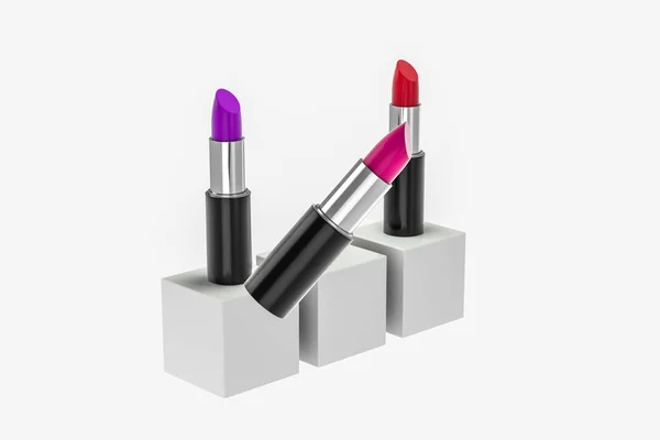 Lipstick with light color background, product photography, 3d rendering. — Stock Photo, Image