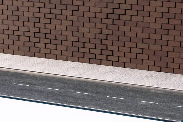 Die Ziegelmauer und die Pechstraße, 3D-Rendering. — Stockfoto