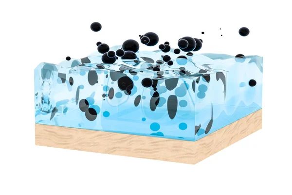 Cubo de onda de água azul claro, com bolha de esferas criativas, renderização 3d . — Fotografia de Stock