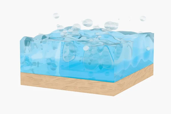 Licht blauwe water Wave Cube, met creatieve bollen bubbel, 3D-rendering. — Stockfoto