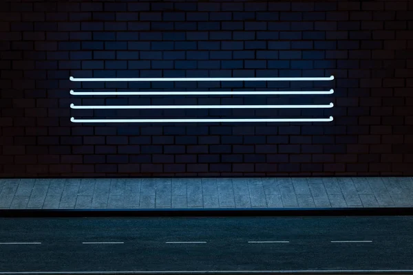 O néon brilhante com fundo de parede de tijolo, renderização 3d . — Fotografia de Stock