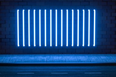 Tuğla duvar arka plan, 3d render ile parlayan neon.