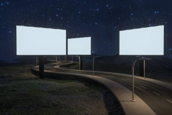 빈 광고 보드 및 권선 도로, 3D 렌더링 — 스톡 사진