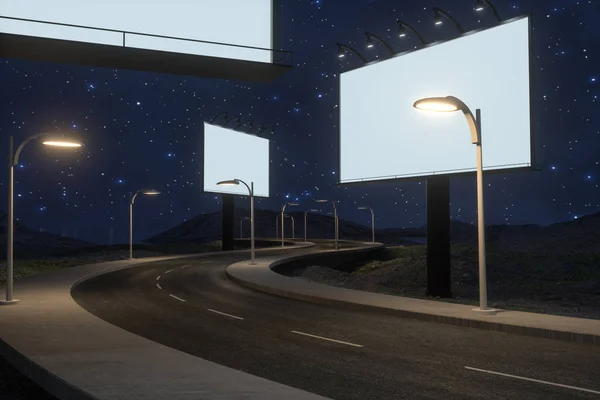 빈 광고 보드 및 권선 도로, 3D 렌더링 — 스톡 사진