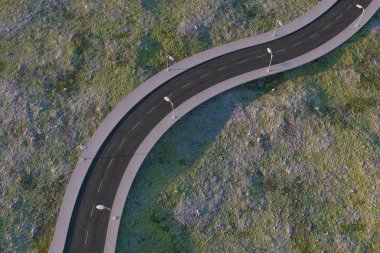 ıssız banliyölerinde sallanan yol, 3d render