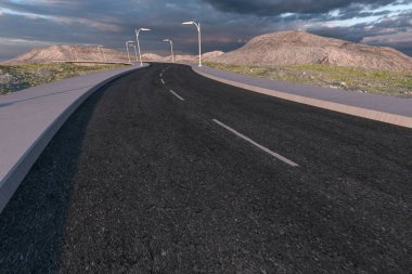 ıssız banliyölerinde sallanan yol, 3d render