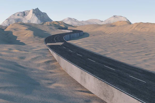 El camino ondulante en el desierto, 3d renderizado — Foto de Stock