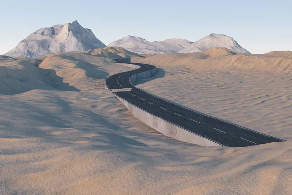 A estrada ondulando no deserto, 3d renderização — Fotografia de Stock