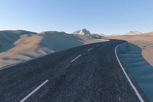 El camino ondulante en el desierto, 3d renderizado — Foto de Stock