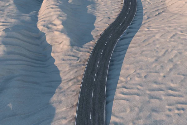 Vilkuttava tie aavikolla, 3d renderöinti — kuvapankkivalokuva