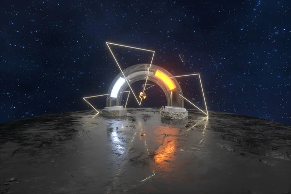 3d renderizado, anillo mecánico científico en el espacio exterior . — Foto de Stock