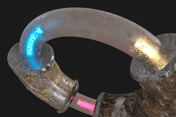 3D renderelés, tudományos mechanikus gyűrű a világűrben. — Stock Fotó