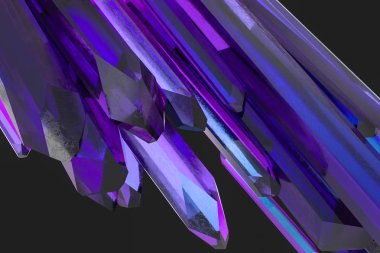 Hassas kesilmiş sihirli kristal, bilim kurgu ve sihirli tema, 3d render bir küme.