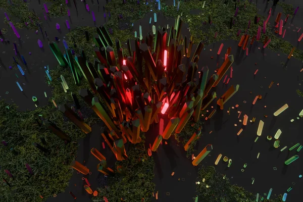 Ett kluster av Precisionsskurna Magic Crystal, science fiction och Magic Theme, 3D-rendering. — Stockfoto