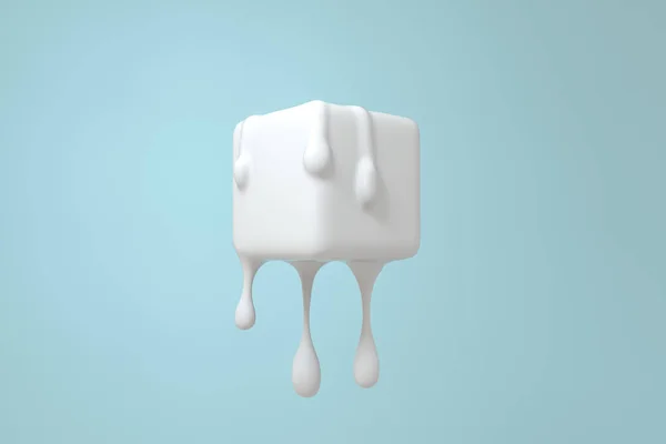 Cube de fusion blanc avec détails de goutte liquide, rendu 3d — Photo