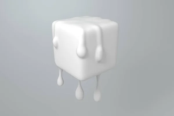 Cube de fusion blanc avec détails de goutte liquide, rendu 3d — Photo